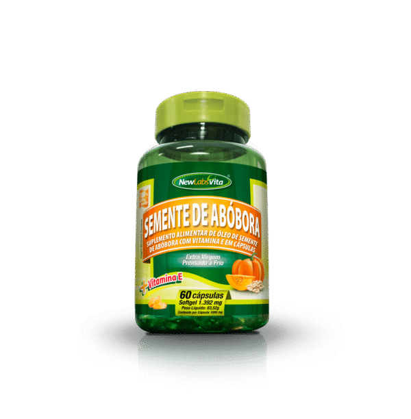 Suplemento Óleo de Semente de Abóbora extra virgem da NewLabsVita com vitamina E em cápsulas de 1.392mg.