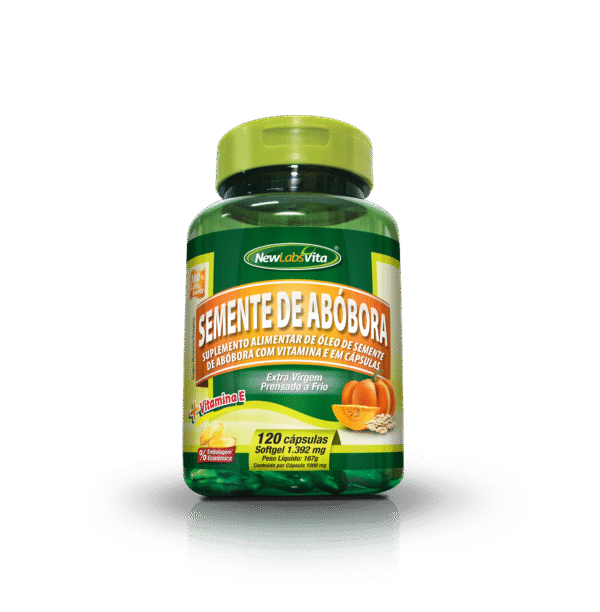 Suplemento Óleo de Semente de Abóbora extra virgem da NewLabsVita com vitamina E em cápsulas de 1.392mg.