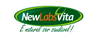 Logotipo da NewLabsVita com uma folha sobre a letra "L" dentro de um oval verde e amarelo;