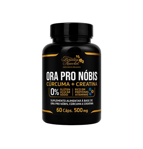 Suplemento alimentar natural Ora Pro Nóbis com cúrcuma e creatina, 60 cápsulas, sem glúten, açúcar e sódio, ideal para saúde e performance